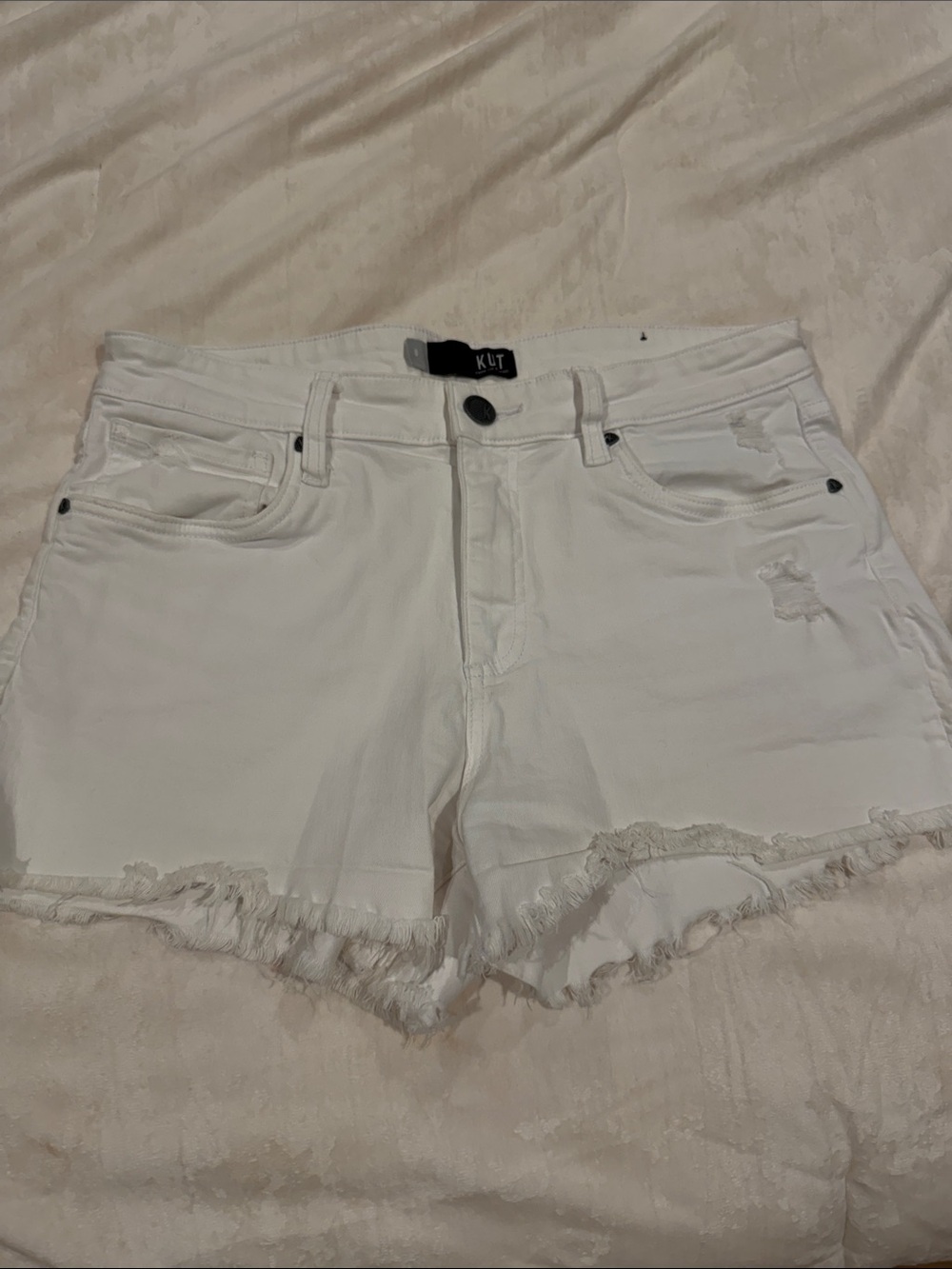 Kut from the Kloth Jane High Rise White Denim Shorts 8